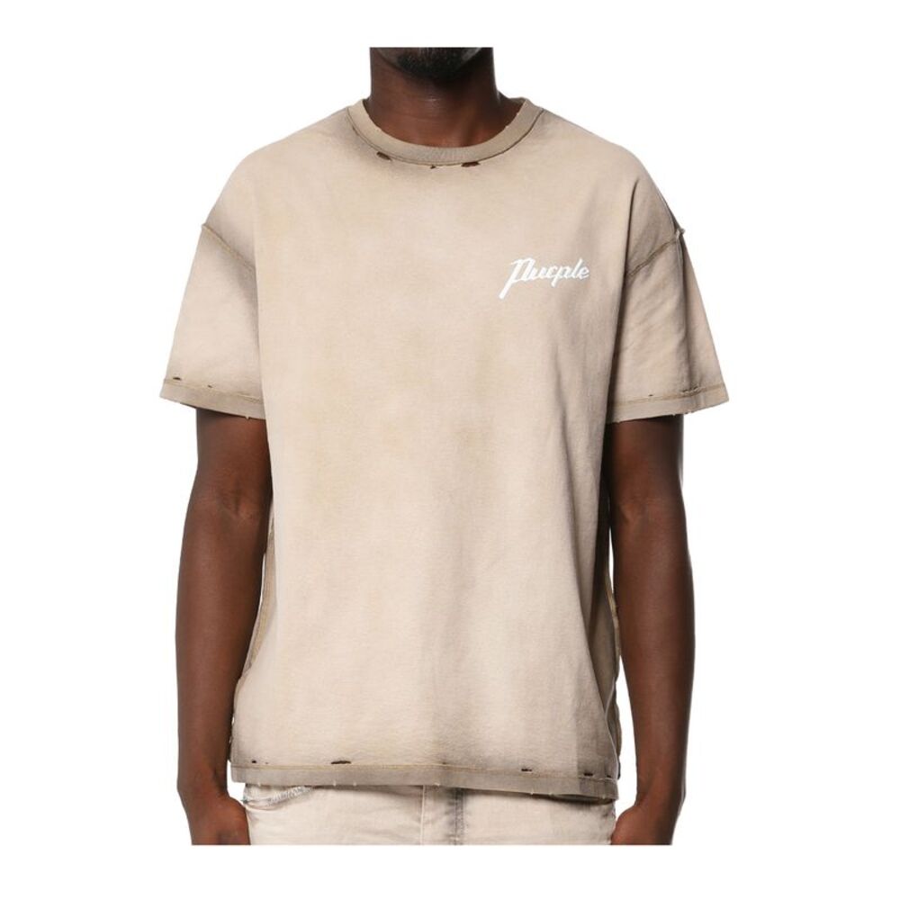Purple Brand Crew Neck T-Shirt Textured Inside Out Mens Beige P101